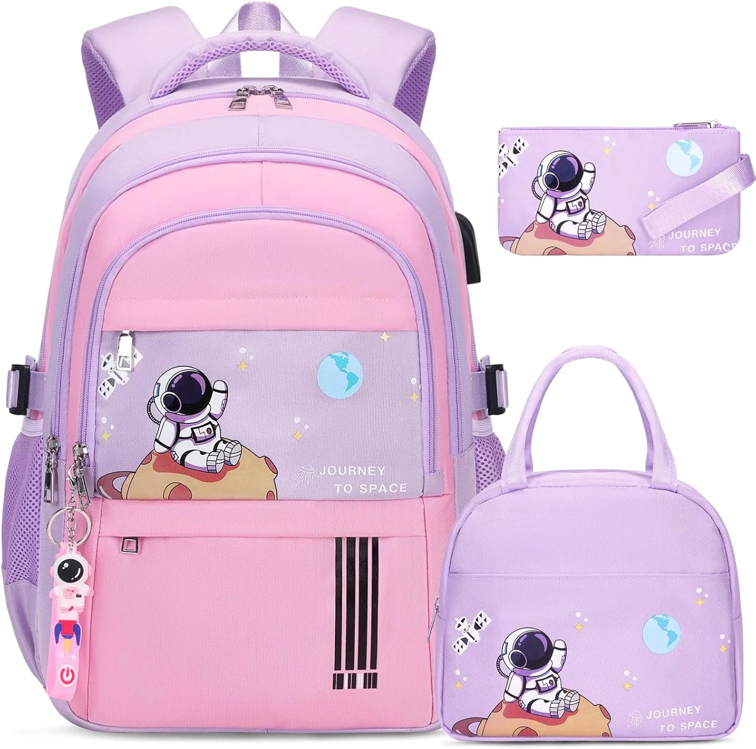 Girls' Backpack - Schoolbag for Kids & Teens, Waterproof & Lightweight, Elementary to Middle School, Casual Daypack with Lunch Bag Set