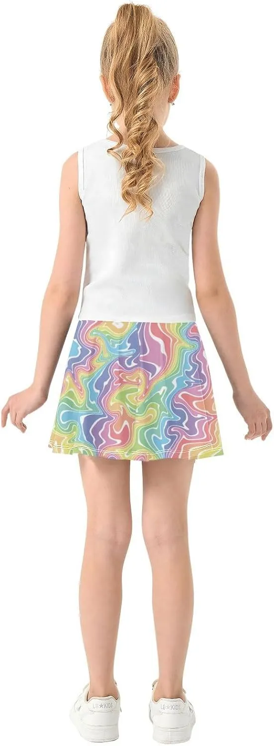 Girls Skorts Active Athletic Skirts with Inner Built-in Shorts for Golf Tennis 3-12T Colorful Groovy Wave