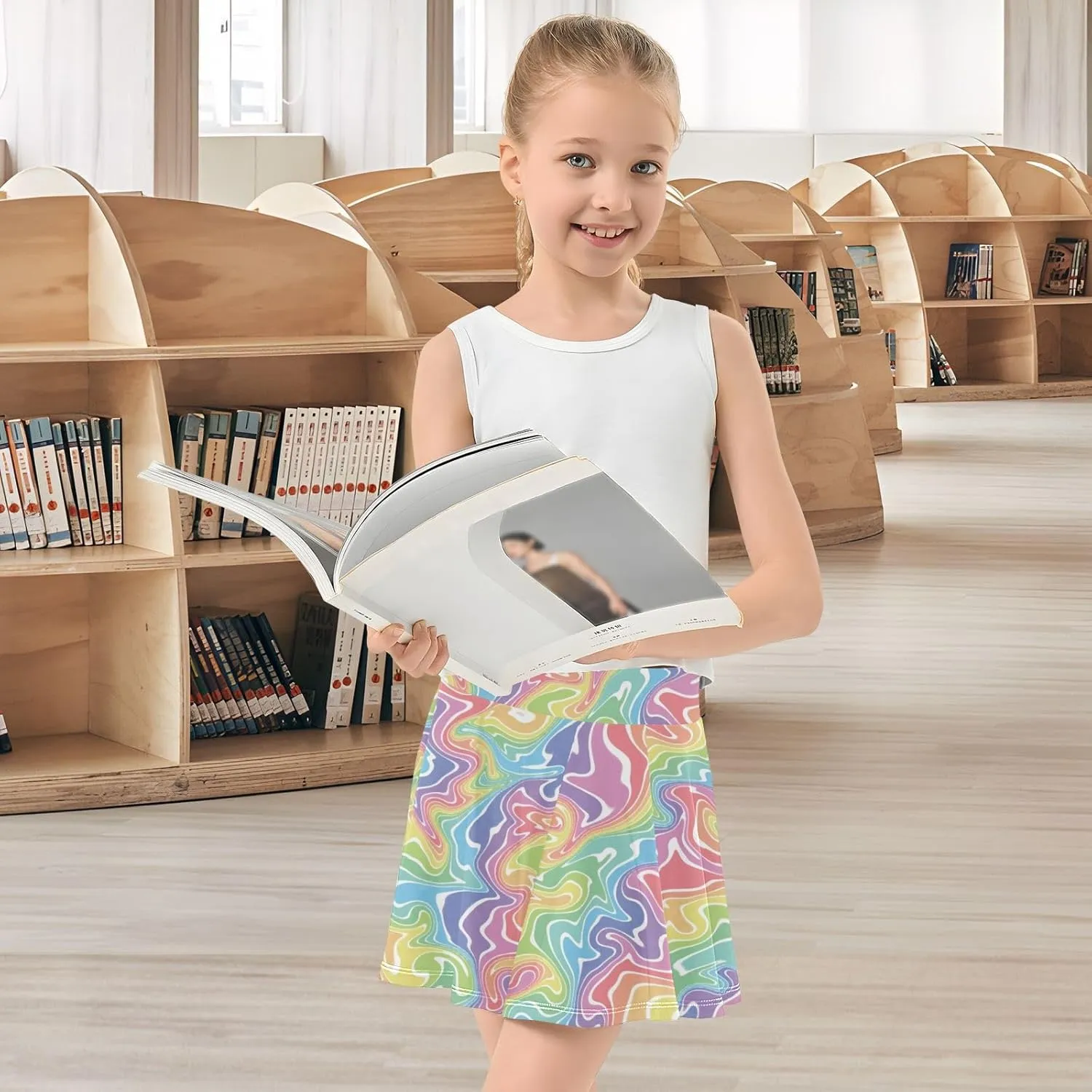 Girls Skorts Active Athletic Skirts with Inner Built-in Shorts for Golf Tennis 3-12T Colorful Groovy Wave