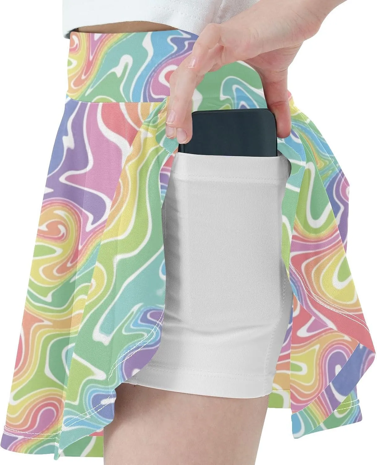 Girls Skorts Active Athletic Skirts with Inner Built-in Shorts for Golf Tennis 3-12T Colorful Groovy Wave