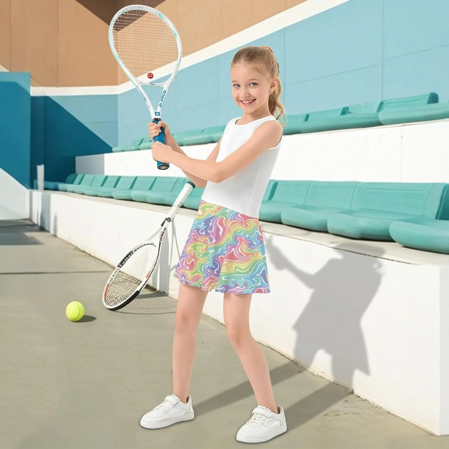 Girls Skorts Active Athletic Skirts with Inner Built-in Shorts for Golf Tennis 3-12T Colorful Groovy Wave
