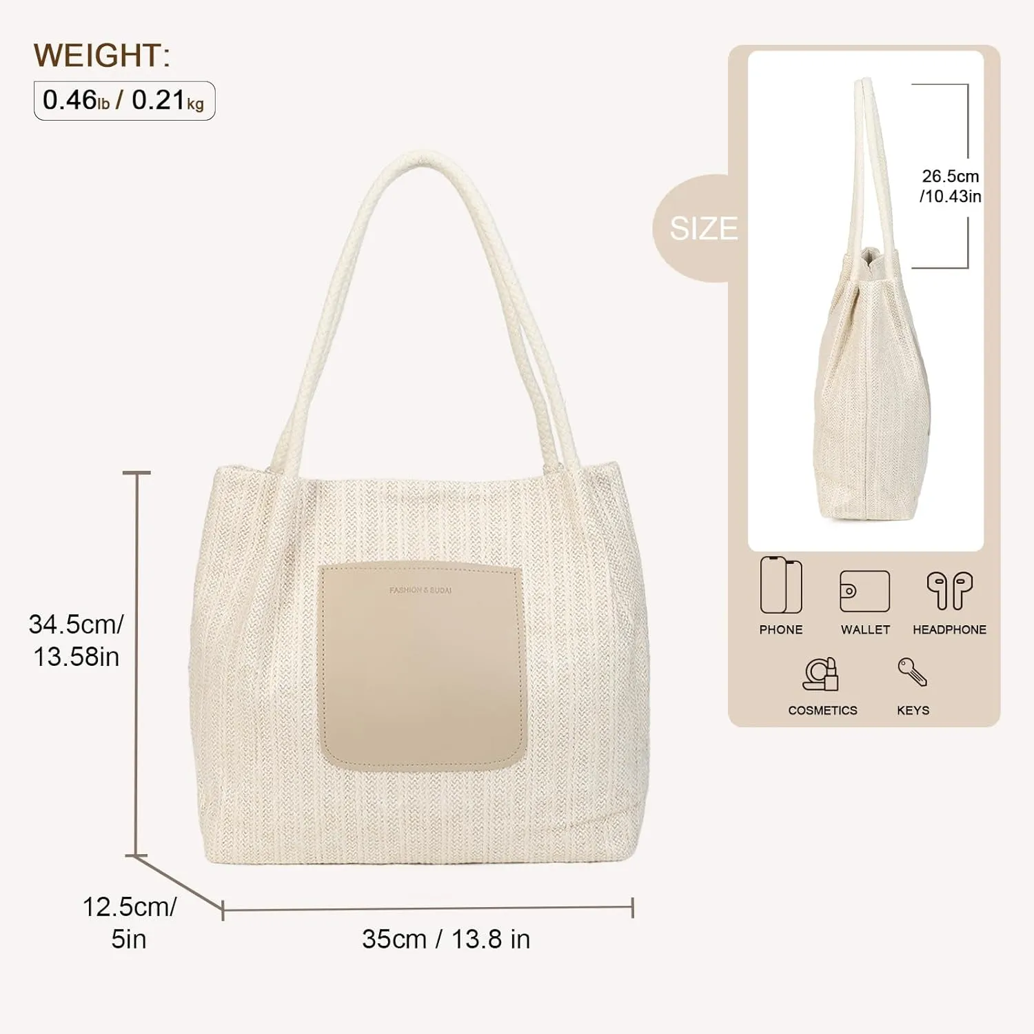 Gladdon Large Beach Tote Bag for Women Straw Shoulder Purses Travel Handbags