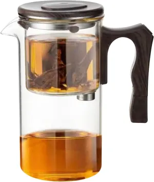 Glass Infuser, Water Separating with Wooden Handle - Elegant Transparent for Flower Tea, Black Tea, Green Tea