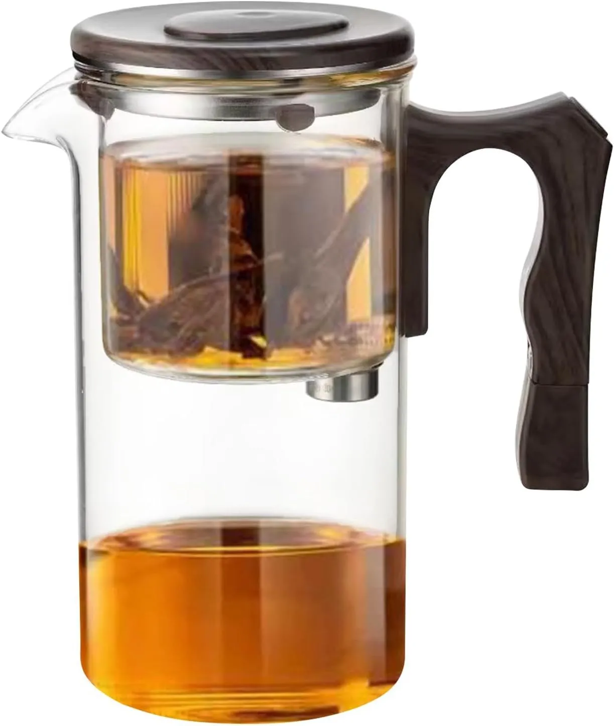 Glass Infuser, Water Separating with Wooden Handle - Elegant Transparent for Flower Tea, Black Tea, Green Tea