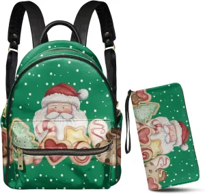 GLENLCWE Cartoon Santa Claus Leather Backpack Purse and Wallet Credit Card Holder Mini Backpack Anti Thief Multipurpose Backpack for Women and Girls