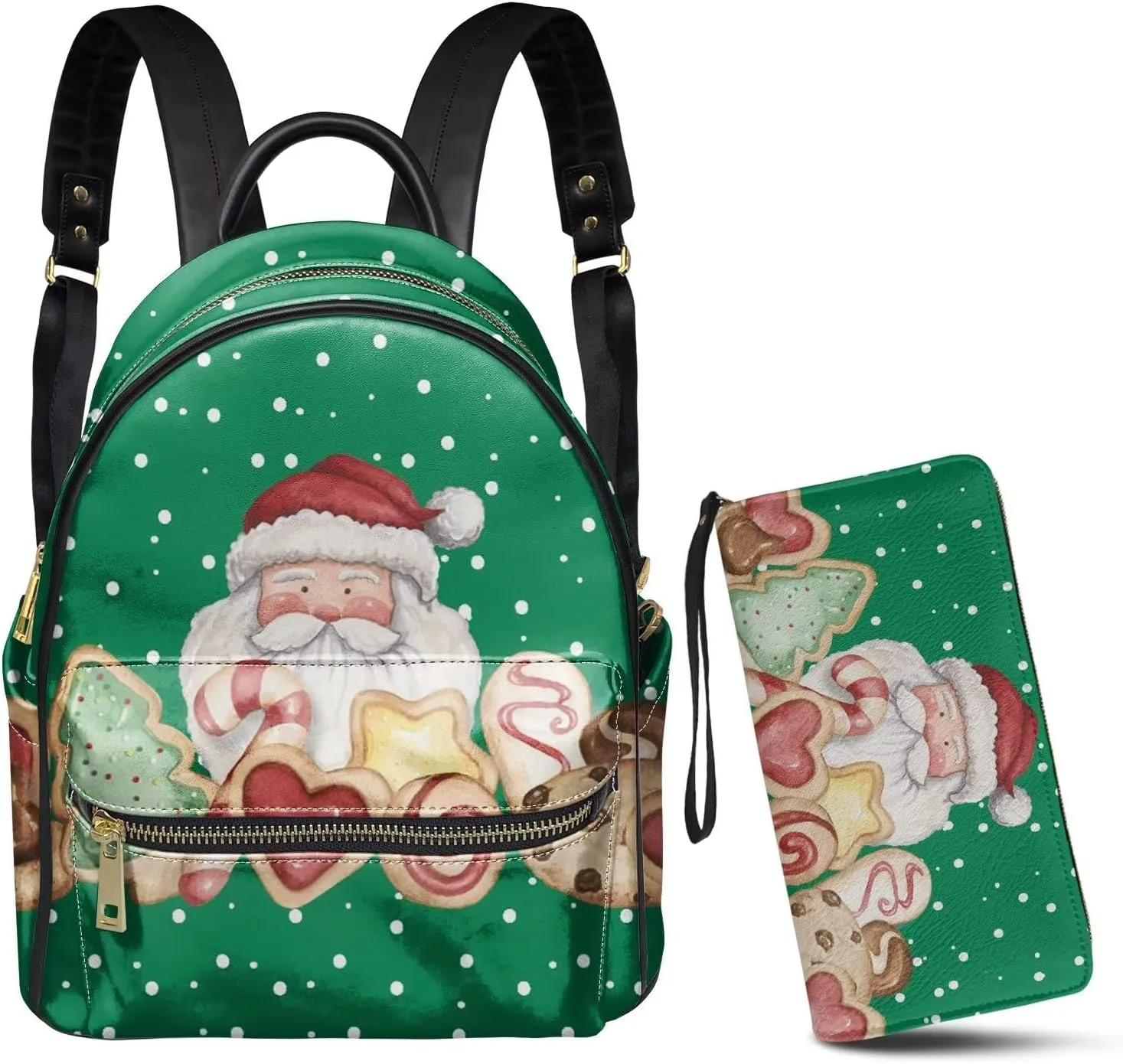 GLENLCWE Cartoon Santa Claus Leather Backpack Purse and Wallet Credit Card Holder Mini Backpack Anti Thief Multipurpose Backpack for Women and Girls