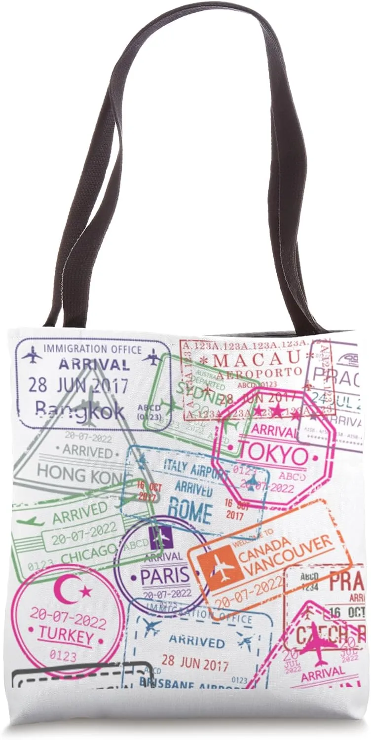 Global Wanderlust Passport Stamps Design Tote Bag