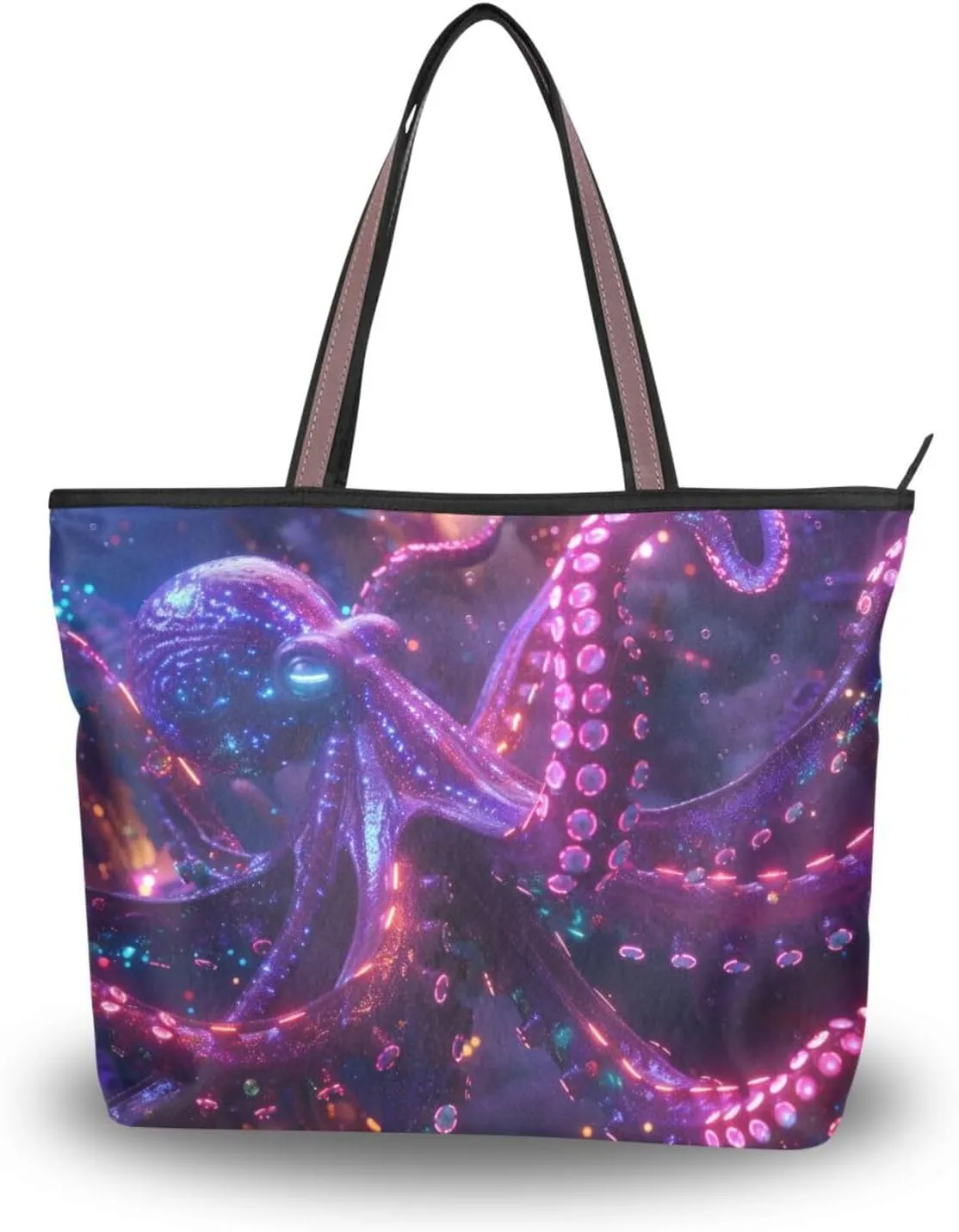 Glowing Purple Sea Monster Tote Bag for Women Durable Designer Handbag with Zipper for Daily Use Travel L