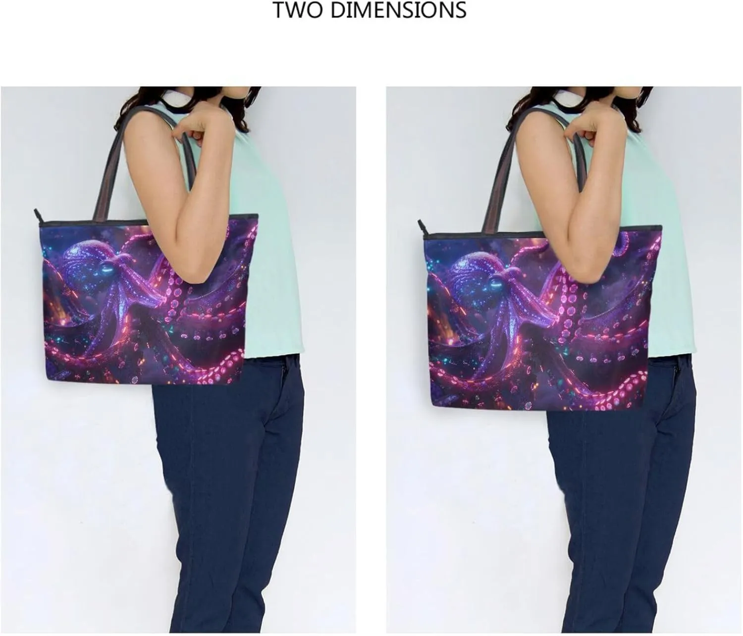 Glowing Purple Sea Monster Tote Bag for Women Durable Designer Handbag with Zipper for Daily Use Travel L