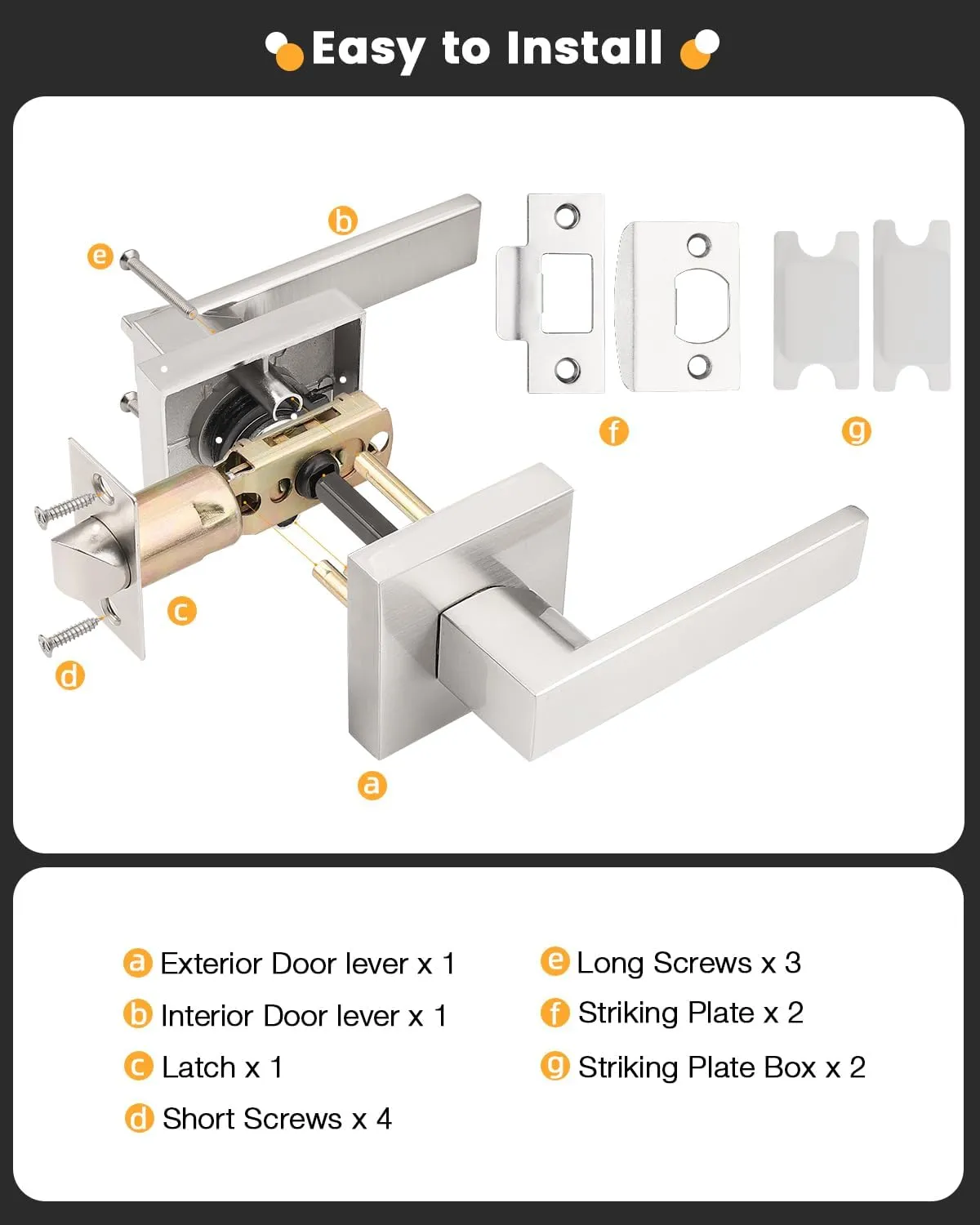 Gobrico 3 Pack Square Rosette Passage Door Handles,Interior Door Locks for Hall/Closet,Satin Nickel Finished