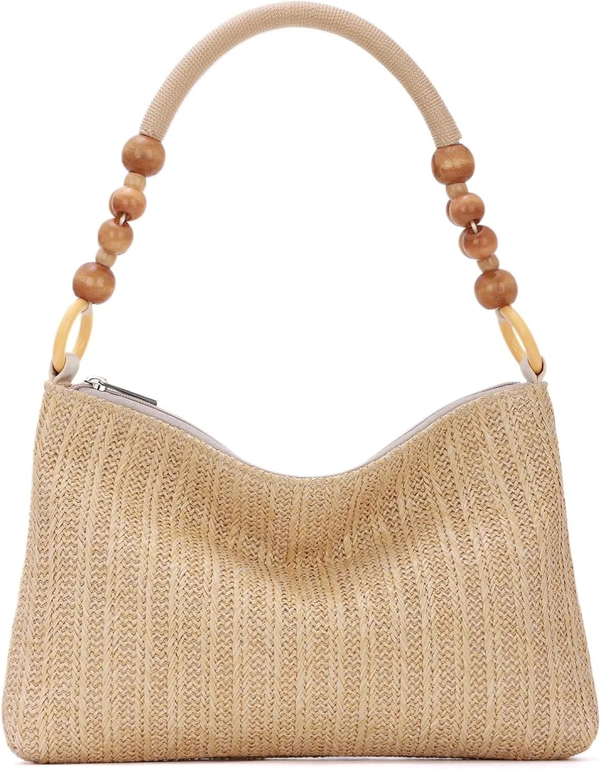 GOKTOW Raffia Straw Tote Bag - Summer Boho Beach Purse with Fixed-Length Handles, Woven Shoulder Bag for Vacations