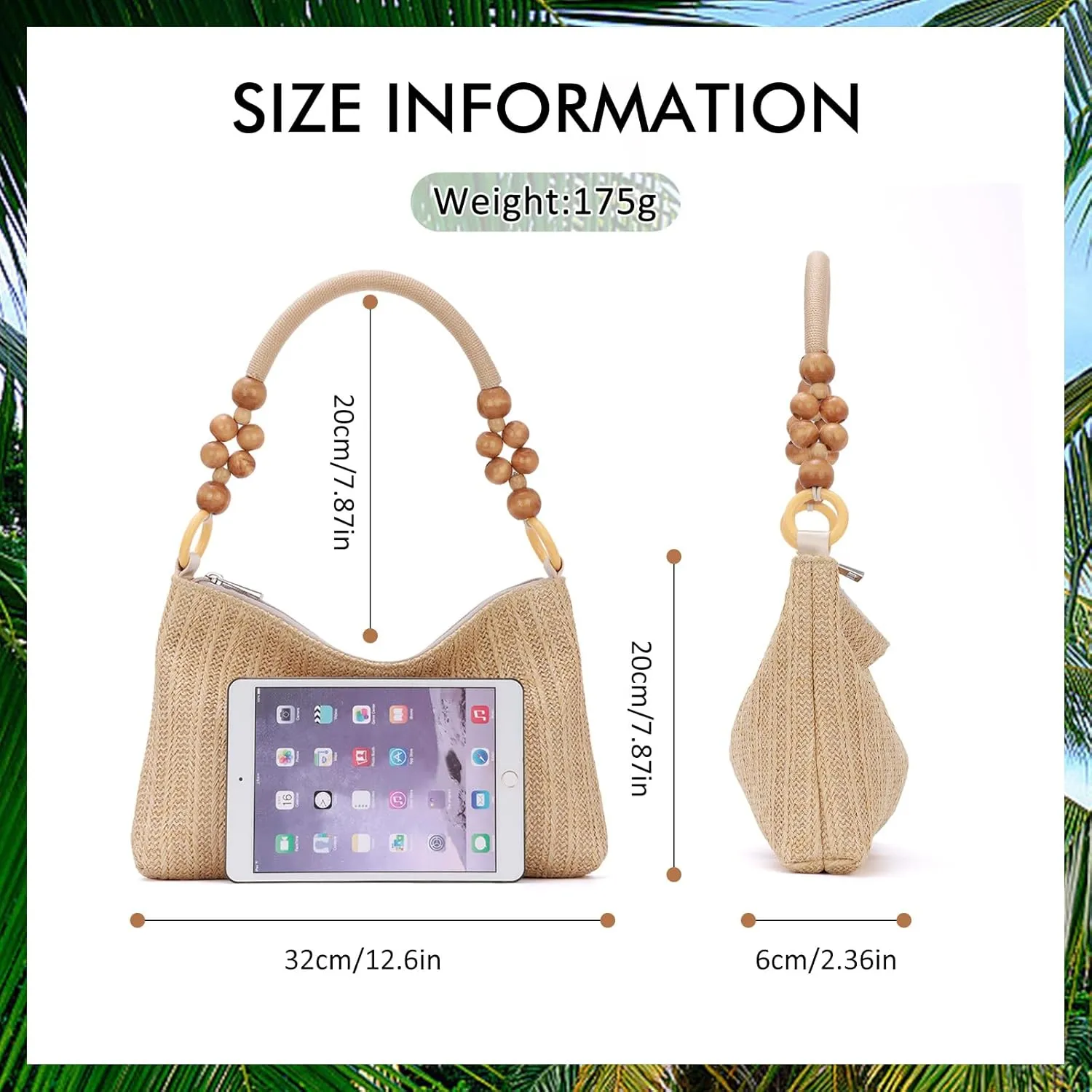 GOKTOW Raffia Straw Tote Bag - Summer Boho Beach Purse with Fixed-Length Handles, Woven Shoulder Bag for Vacations