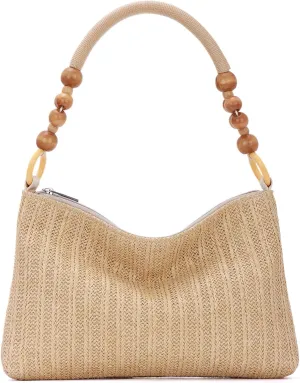 GOKTOW Raffia Straw Tote Bag - Summer Boho Beach Purse with Fixed-Length Handles, Woven Shoulder Bag for Vacations