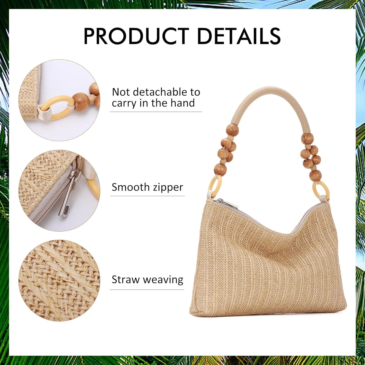GOKTOW Raffia Straw Tote Bag - Summer Boho Beach Purse with Fixed-Length Handles, Woven Shoulder Bag for Vacations