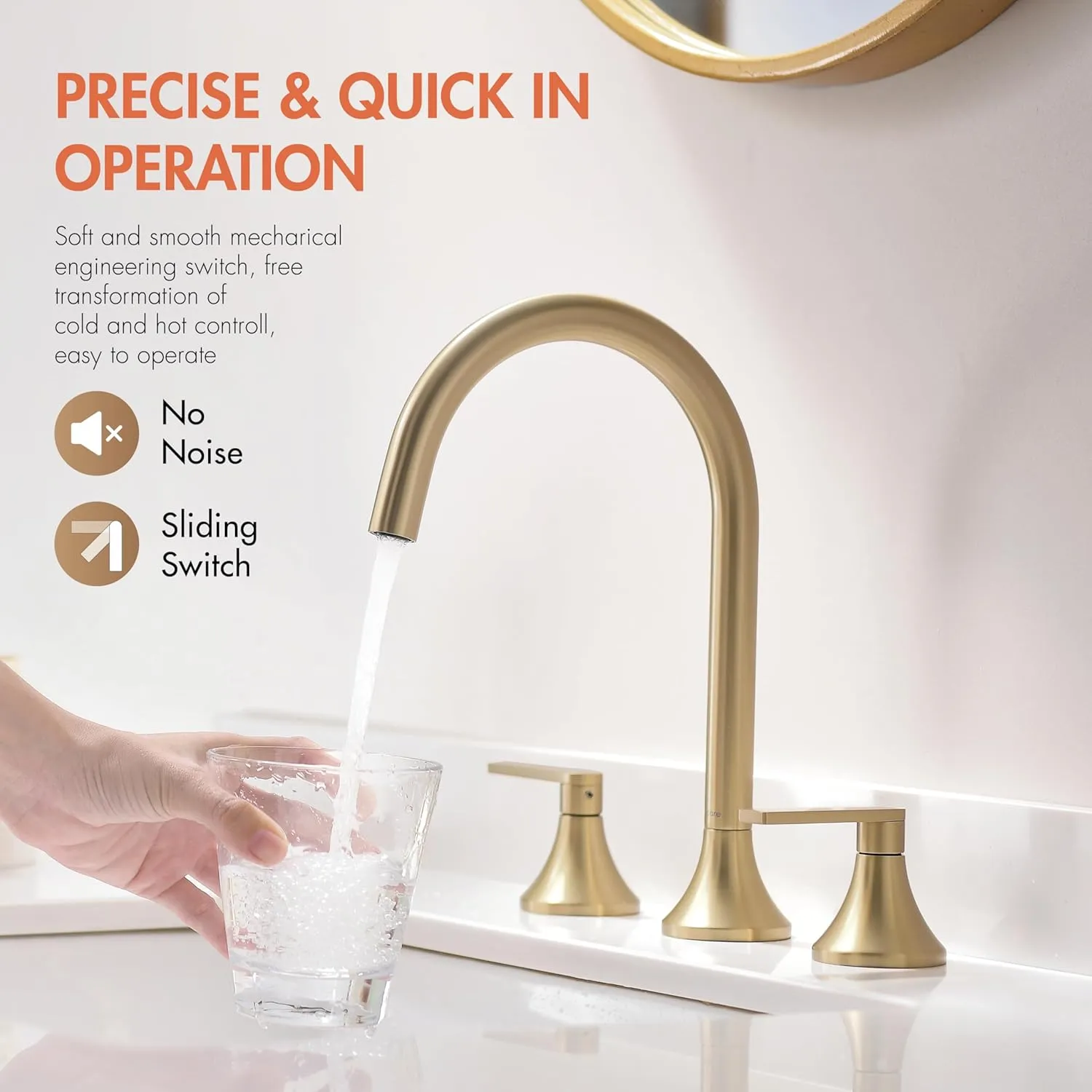Gold Bathroom Faucet，360° Swivel Spout Two Handles Widespread Bathroom Faucets，4 Inch 8inch Brass Bathroom Sink Faucet 3 Holes with Pop-Up Drain and Water Supply Lines， Brushed Gold