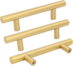 goldenwarm 15 Pack Gold Cabinet Pulls Gold Kitchen Cabinet Handles Drawer Handles 76mm Furniture Door Hardware - LS201GD76 Brushed Brass Dresser Handles Modern Closet Door Pulls 3in Hole Centers