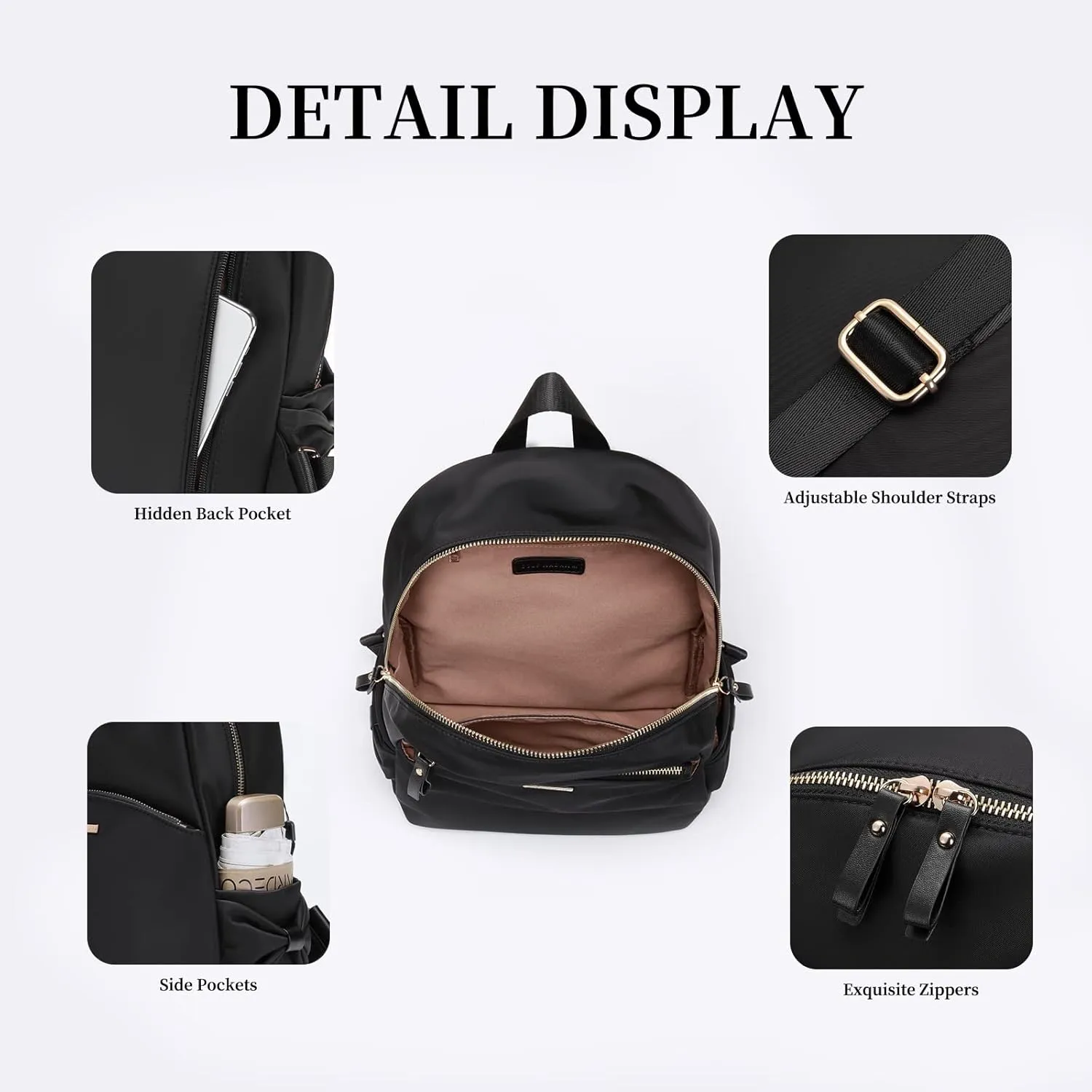GOLF SUPAGS Stylish Backpack Purse for Women Casual Travel Daypack Mini Backpack Handbag Nylon Bookbag