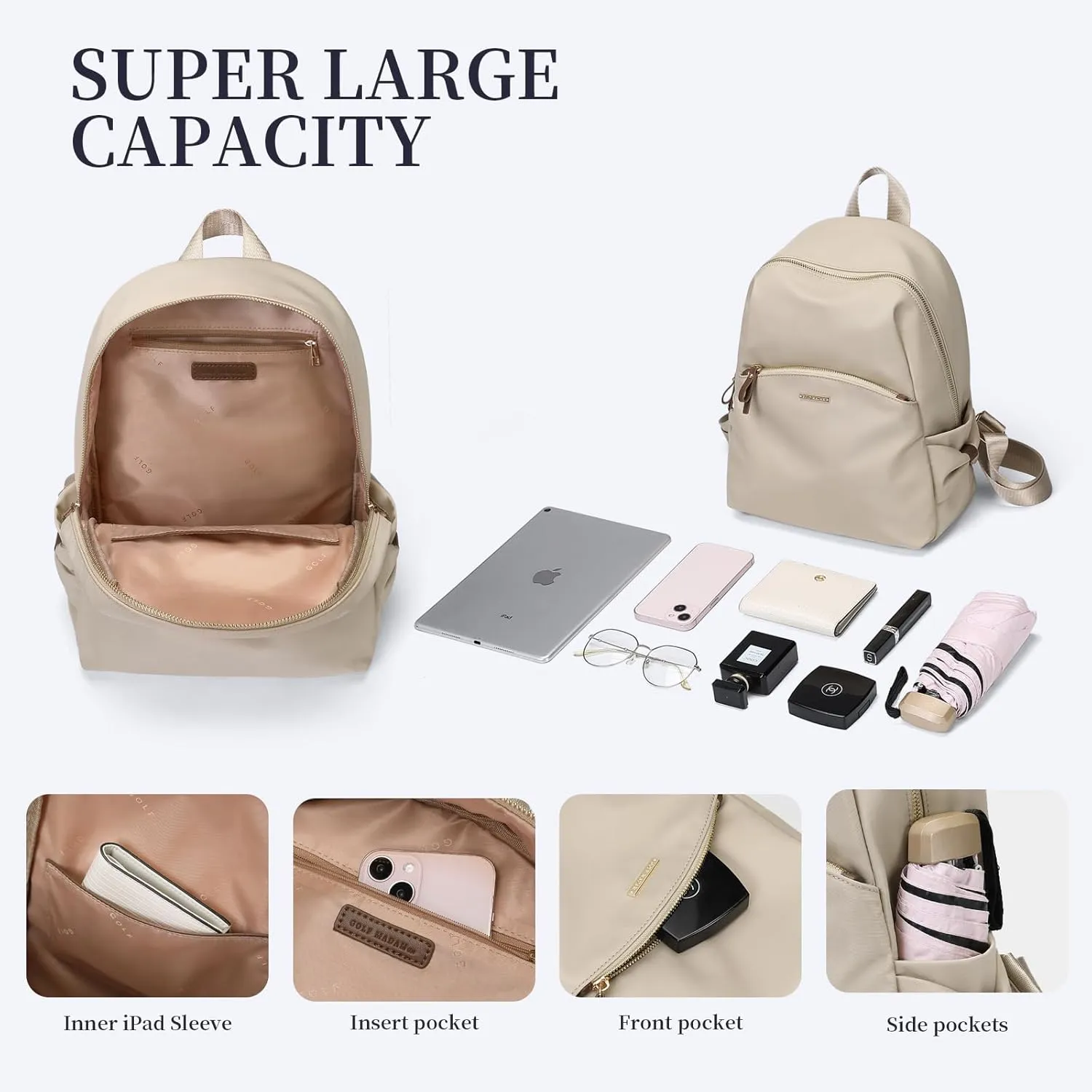 GOLF SUPAGS Stylish Backpack Purse for Women Casual Travel Daypack Mini Backpack Handbag Nylon Bookbag