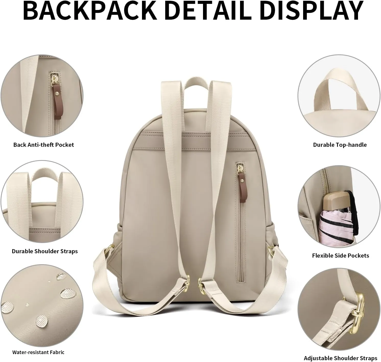GOLF SUPAGS Stylish Backpack Purse for Women Casual Travel Daypack Mini Backpack Handbag Nylon Bookbag