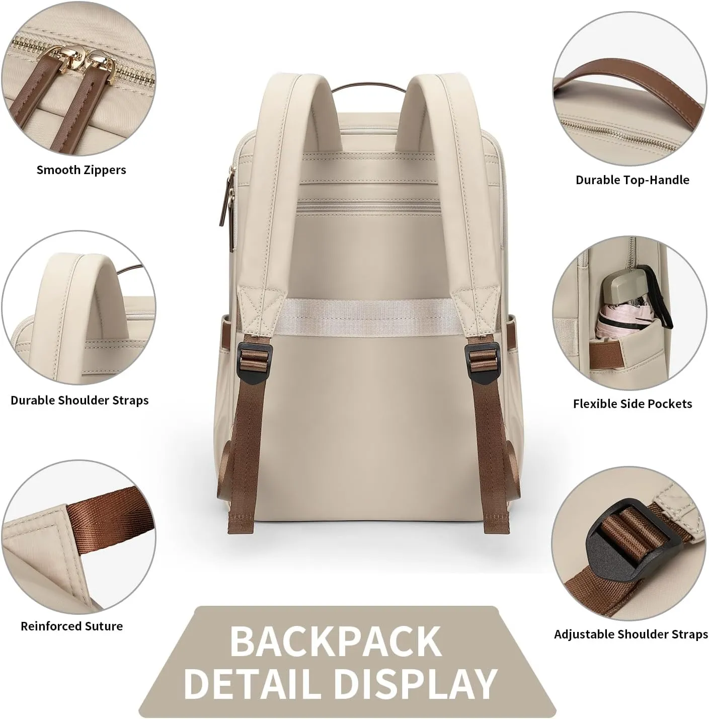 GOLF SUPAGS Stylish Laptop Backpack for Women Airline Approved Perfect for Work College and Travel Multi-Functional Casual Daypack Fits 14 Inch Notebook (Apricot)