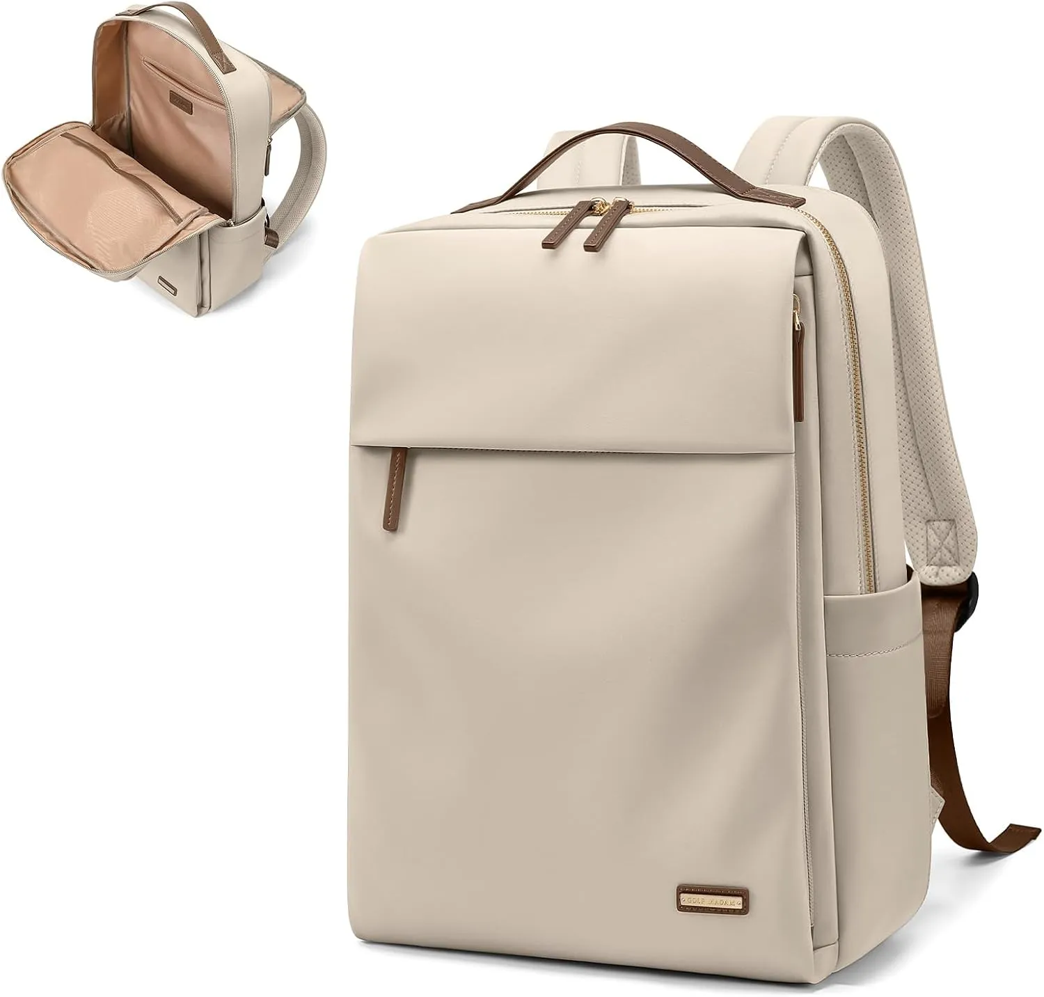 GOLF SUPAGS Travel Laptop Backpack for Women Airline Approved for Work College Travel Multi-Functional Casual Daypack Teacher Nurse Bags Fits 15.6 Inch Notebook (Apricot)