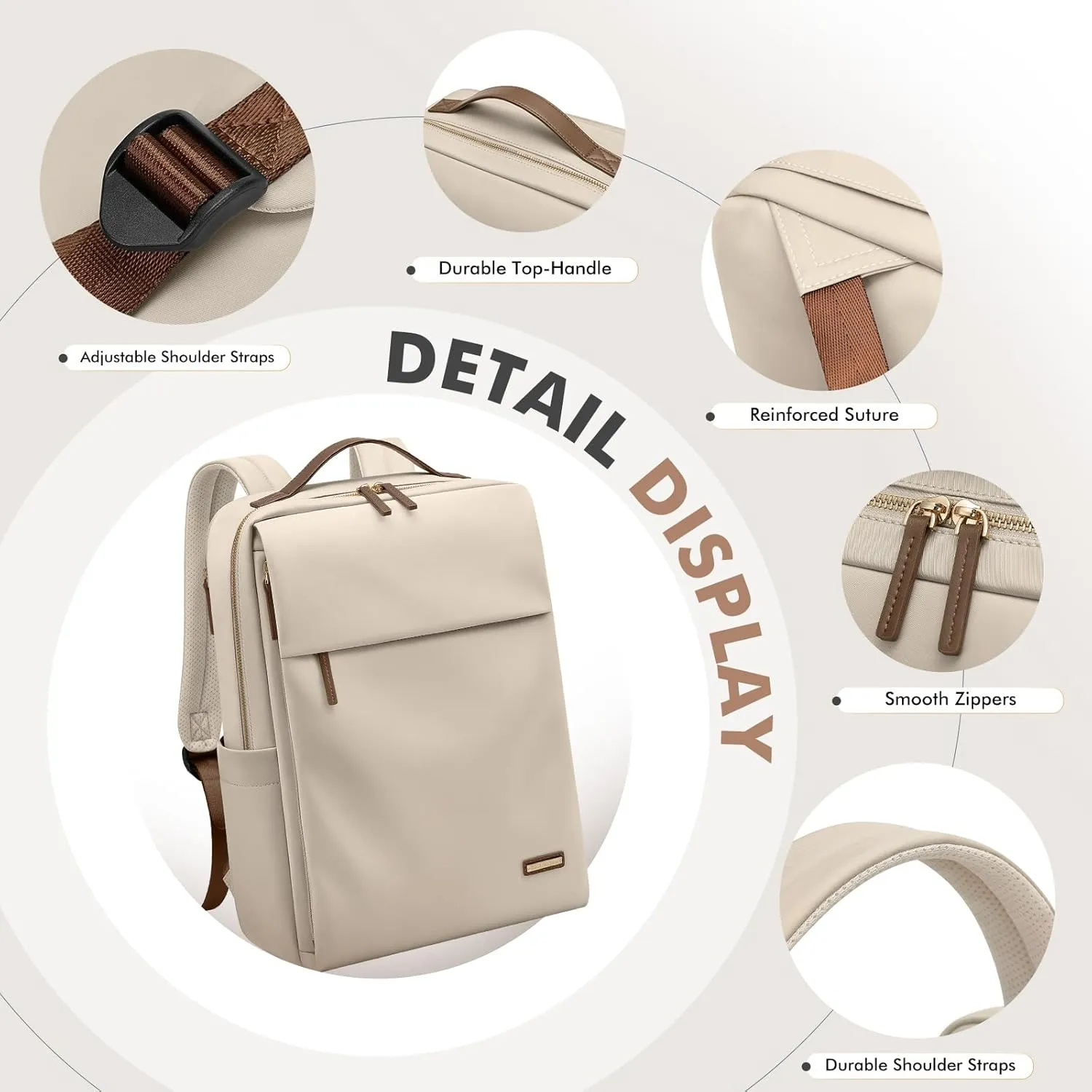 GOLF SUPAGS Travel Laptop Backpack for Women Airline Approved for Work College Travel Multi-Functional Casual Daypack Teacher Nurse Bags Fits 15.6 Inch Notebook (Apricot)