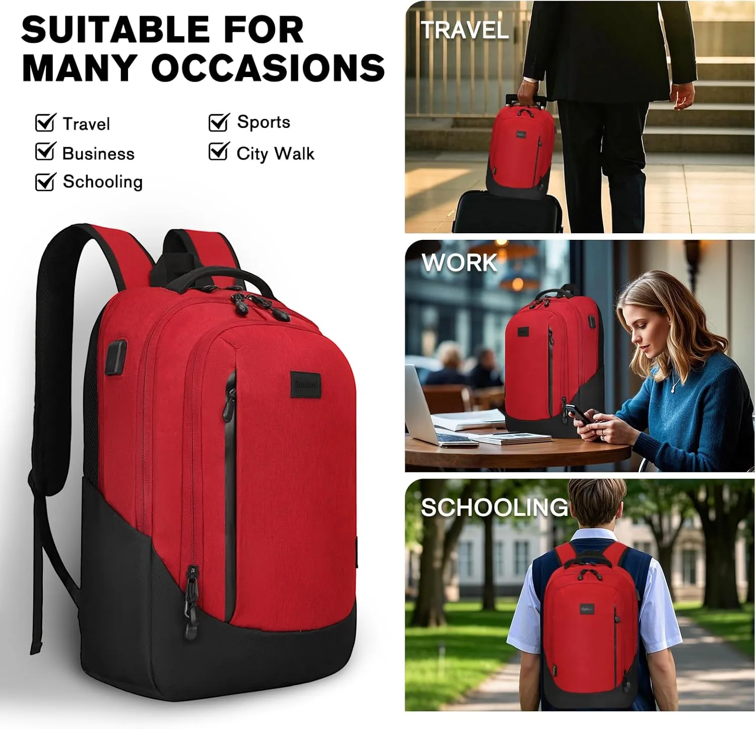 Goloni Multi-functional Travel Backpack, Large Capacity for Men Women Waterproof Business Work Bag, College Laptop Backpack with USB Charging Port, Suitable for 17-inch Computers
