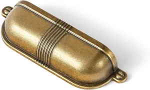 Goo-Ki 6 Pack 3 Inch Antique Brass Cup Pulls with Textured Strap Design, Elegant Vintage Bin Handles for Kitchen & Furniture