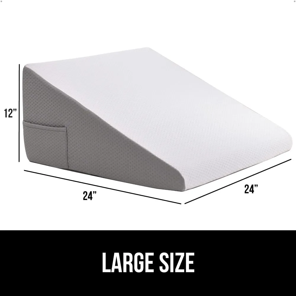 GORILLA GRIP Bed Wedge Pillow for Sleeping, Soft Dual Layer Memory Foam, Stay in Place Dots, Breathable, Ergonomic Headboard Triangle Sleep Support, Reading Elevation Anti Snoring, 12in White Gray
