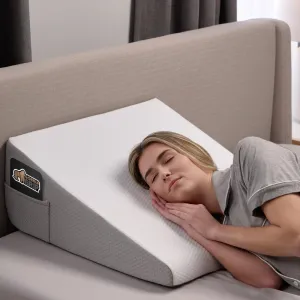 GORILLA GRIP Bed Wedge Pillow for Sleeping, Soft Dual Layer Memory Foam, Stay in Place Dots, Breathable, Ergonomic Headboard Triangle Sleep Support, Reading Elevation Anti Snoring, 12in White Gray