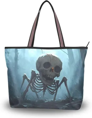 Gothic Monster Scary Tote Bag for Women Durable Designer Handbag with Zipper for Daily Use Travel L
