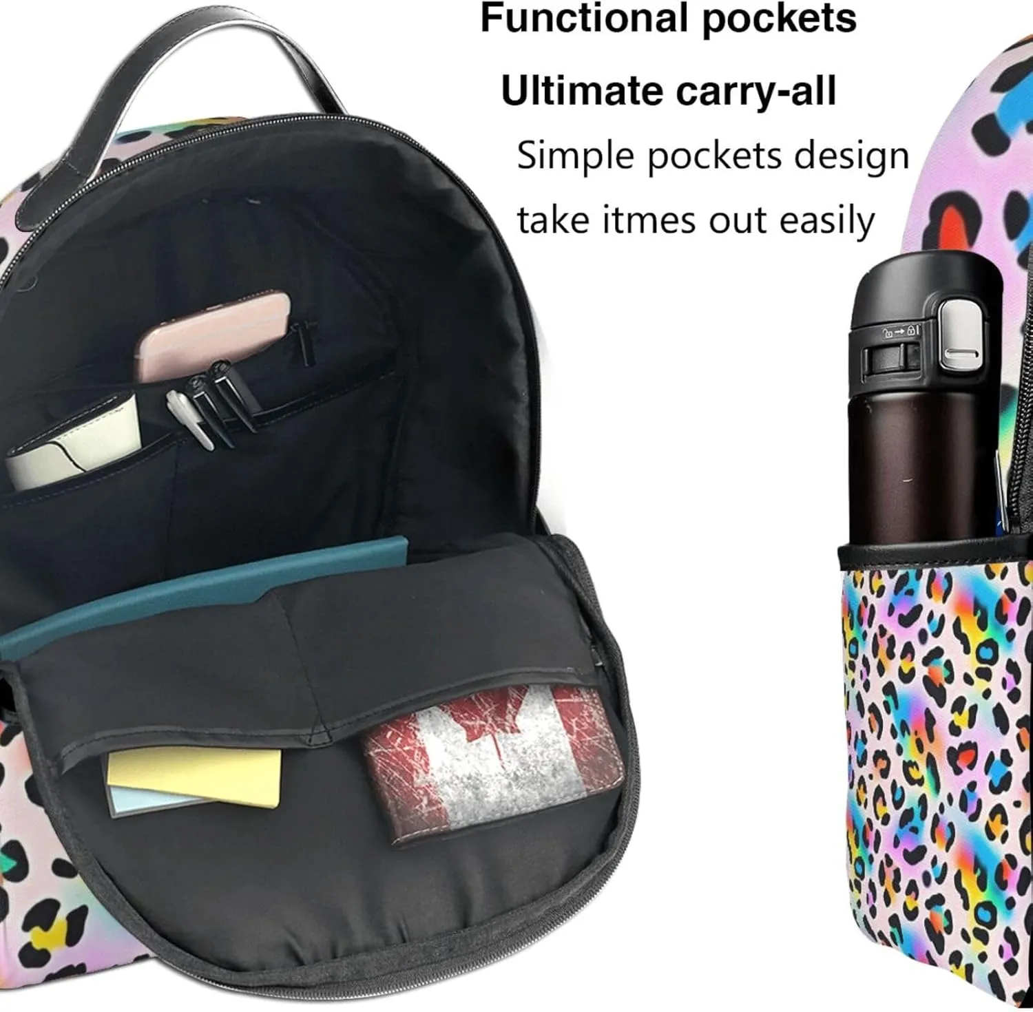 Gradient Rainbow Leopard Adult Backpacks 14 Inch Laptop Backpack Double Shoulder Bag for Work Travel Gifts