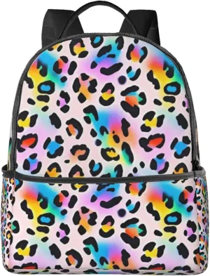 Gradient Rainbow Leopard Adult Backpacks 14 Inch Laptop Backpack Double Shoulder Bag for Work Travel Gifts