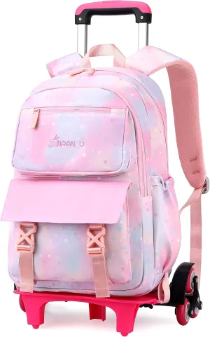 Gradient-Star Girls Rolling Backpacks for School, Capacity School Bags Bookbags for Teens Girls with 6 Wheels