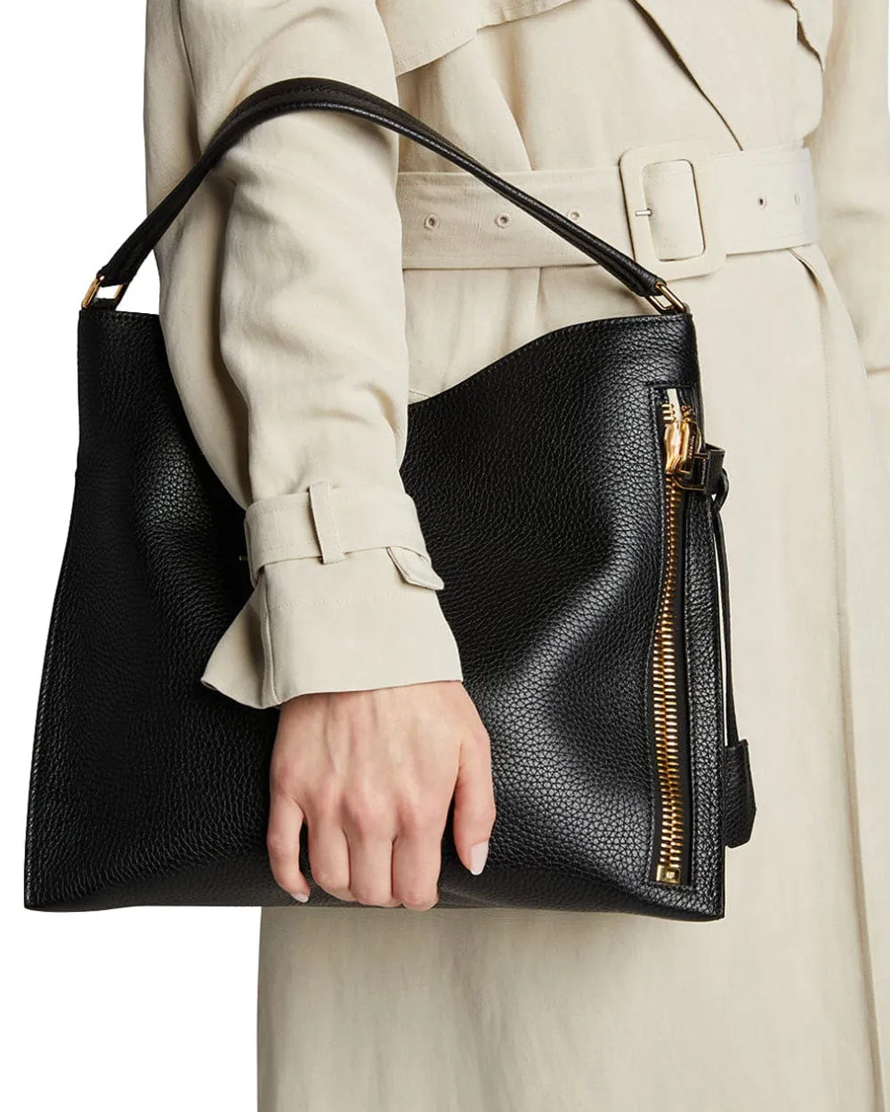 Grain Leather Alix Hobo Bag in Black