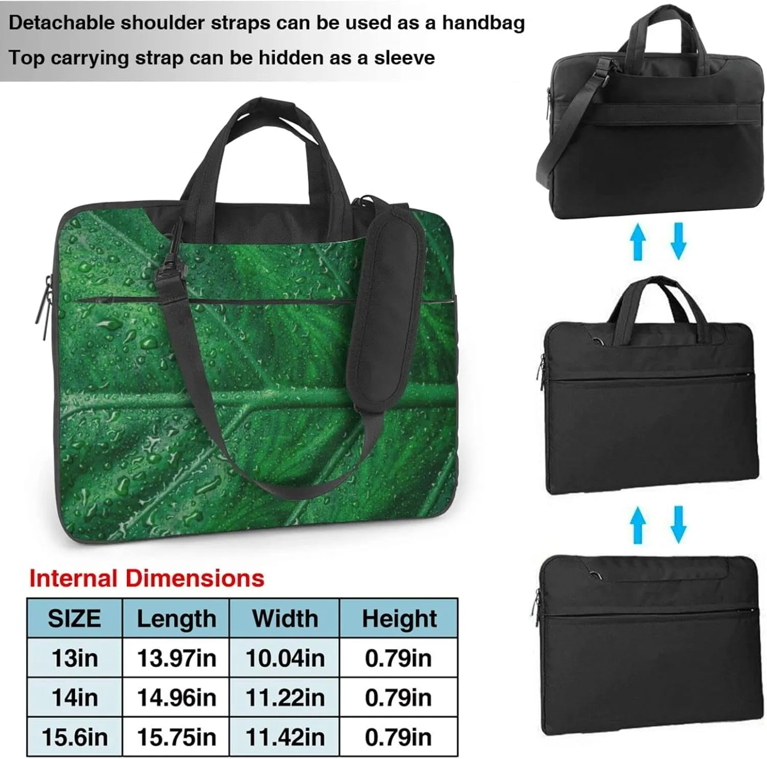 Green Leaf Laptop Bag,Laptop Sleeve Bag for Women Men 13/14/15.6 Inch,Portable Shoulder Laptop Case Bag,Thin