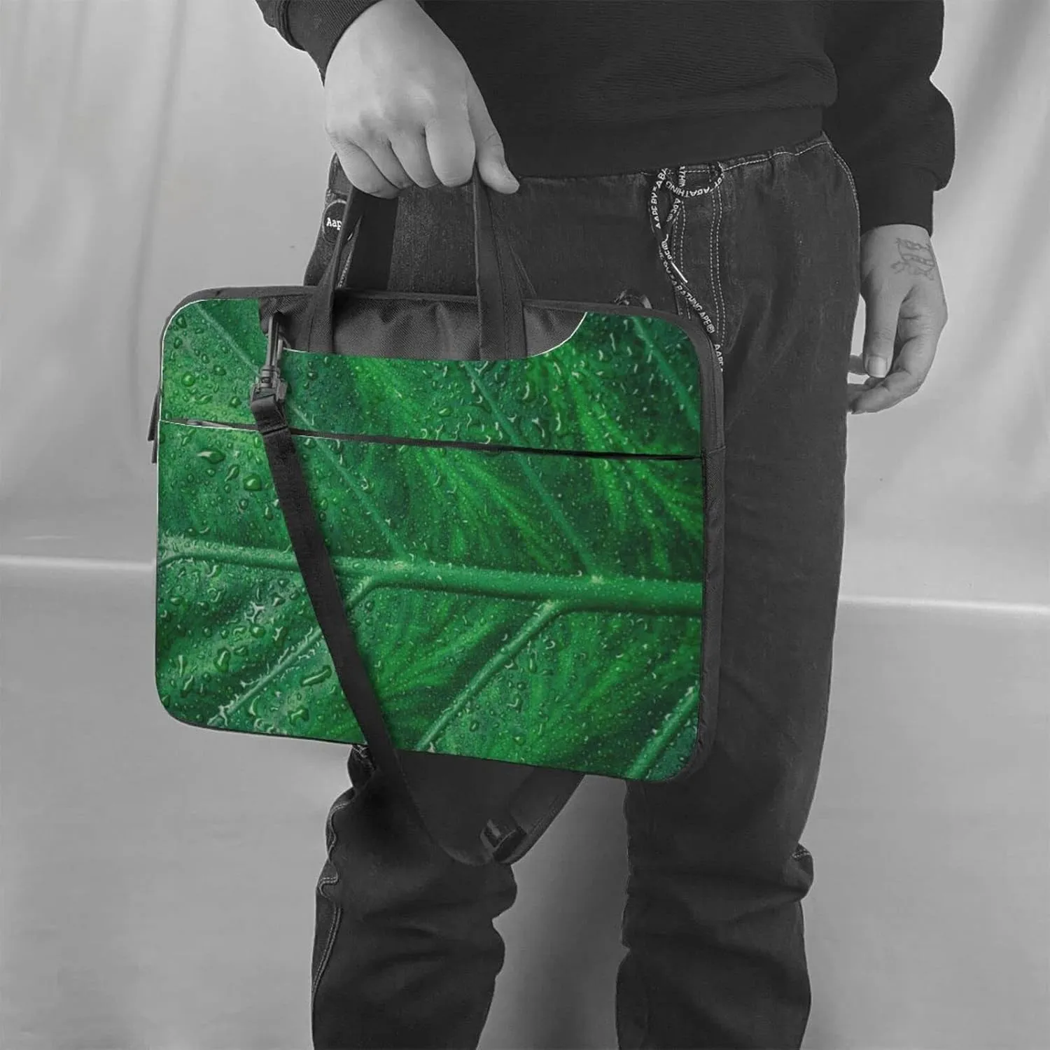Green Leaf Laptop Bag,Laptop Sleeve Bag for Women Men 13/14/15.6 Inch,Portable Shoulder Laptop Case Bag,Thin
