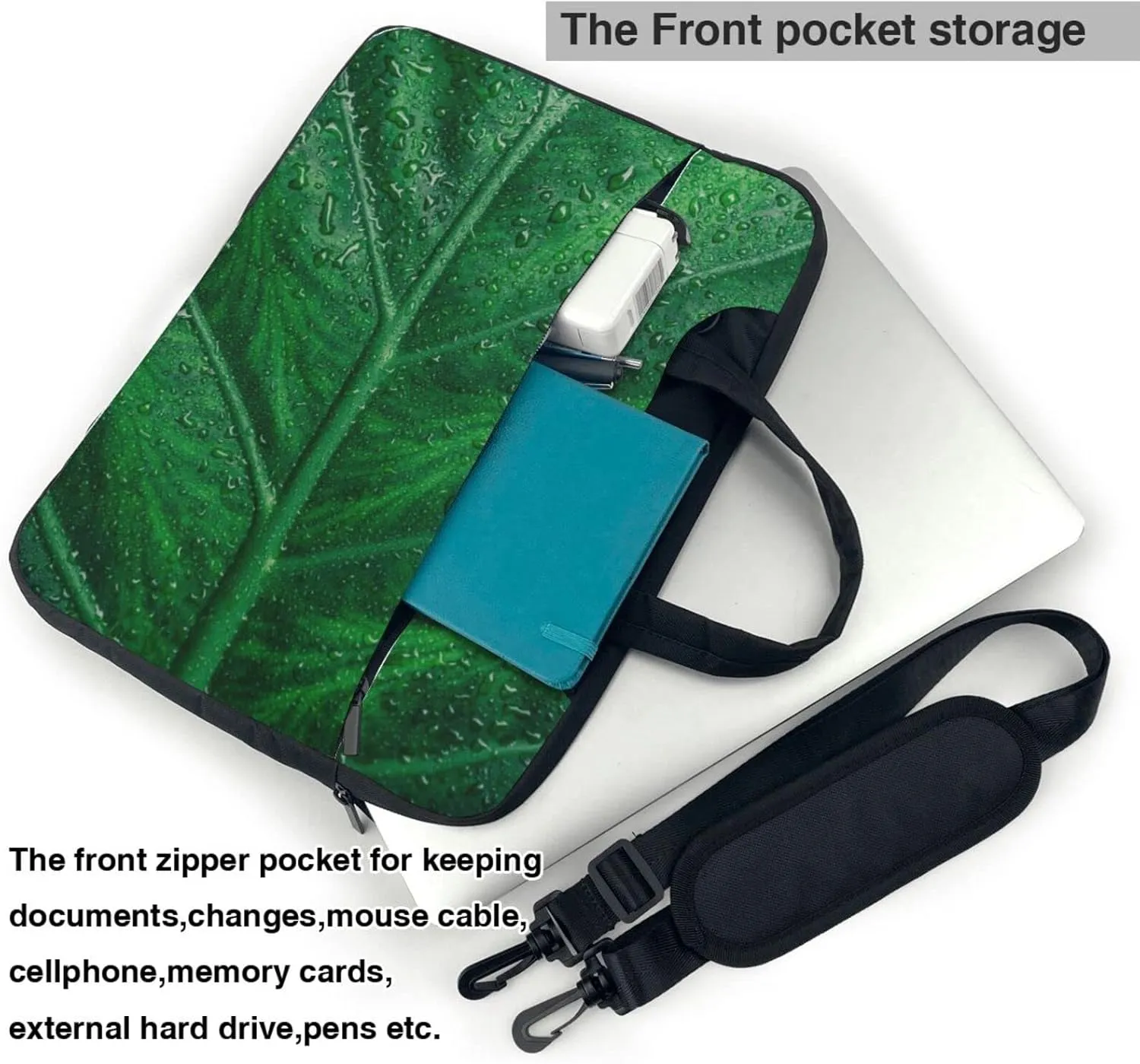Green Leaf Laptop Bag,Laptop Sleeve Bag for Women Men 13/14/15.6 Inch,Portable Shoulder Laptop Case Bag,Thin