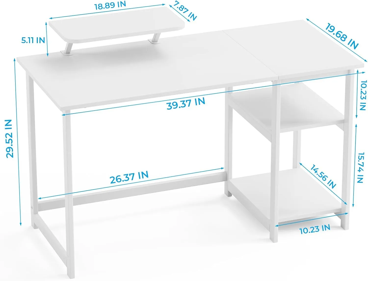 GreenForest Computer Desk with Monitor Stand,39 inch Small Desk with Reversible Storage Shelve,Home Office Work Desk for Small Spaces,Easy Assembly,Full White