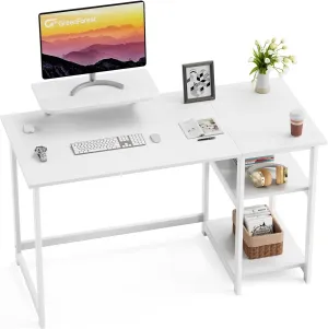 GreenForest Computer Desk with Monitor Stand,39 inch Small Desk with Reversible Storage Shelve,Home Office Work Desk for Small Spaces,Easy Assembly,Full White