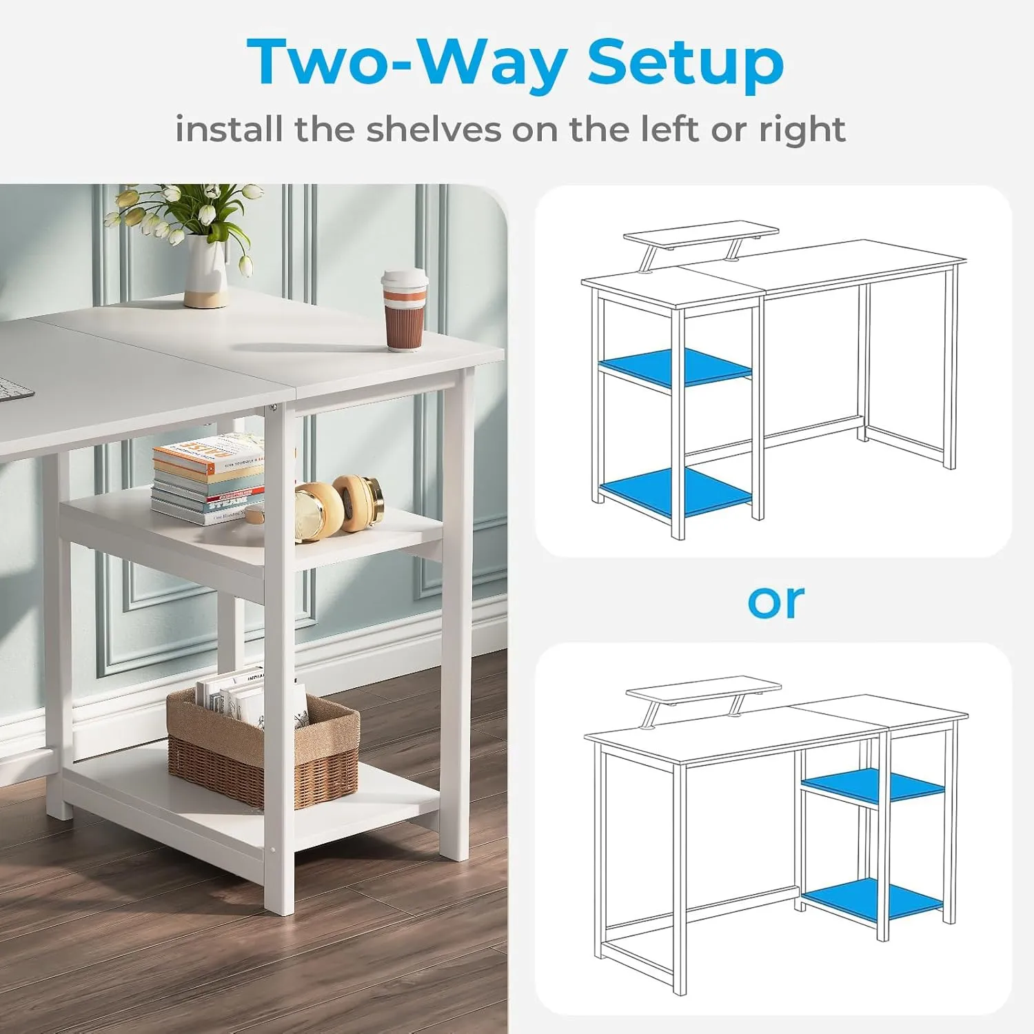 GreenForest Computer Desk with Monitor Stand,39 inch Small Desk with Reversible Storage Shelve,Home Office Work Desk for Small Spaces,Easy Assembly,Full White