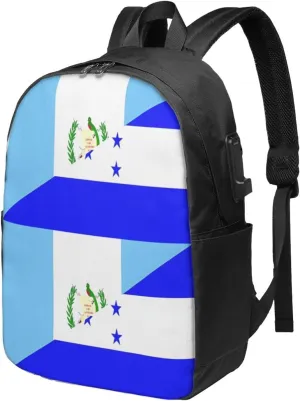 Guatemala Honduras Flag Travel Backpack 17-Inch Laptop Backpacks Business Rucksack Casual Sport Daypack with USB Charging Port Carry-on Bag for Camping Biking
