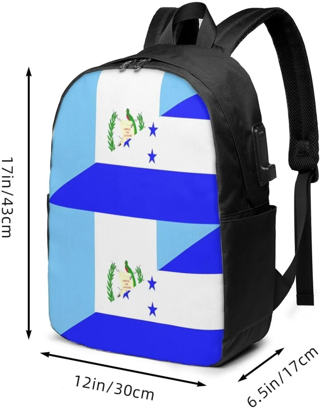 Guatemala Honduras Flag Travel Backpack 17-Inch Laptop Backpacks Business Rucksack Casual Sport Daypack with USB Charging Port Carry-on Bag for Camping Biking