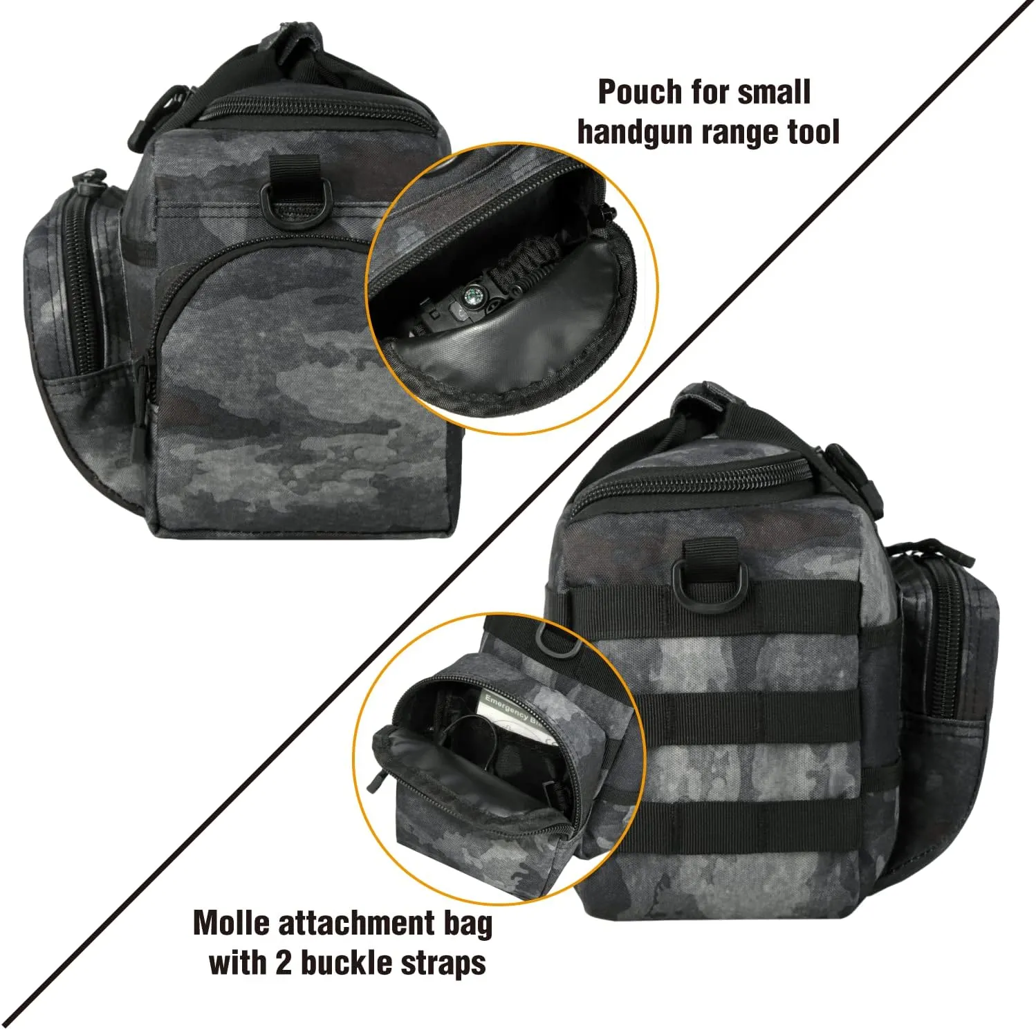 Gun Case Bag Small | Tactical 2-Pistol Bag Handgun Duffle Bag w/Lockable Zipper for Shooting Range Hunting Sports | US Flag Patch   MOLLE Pouch   Universal Holster Included