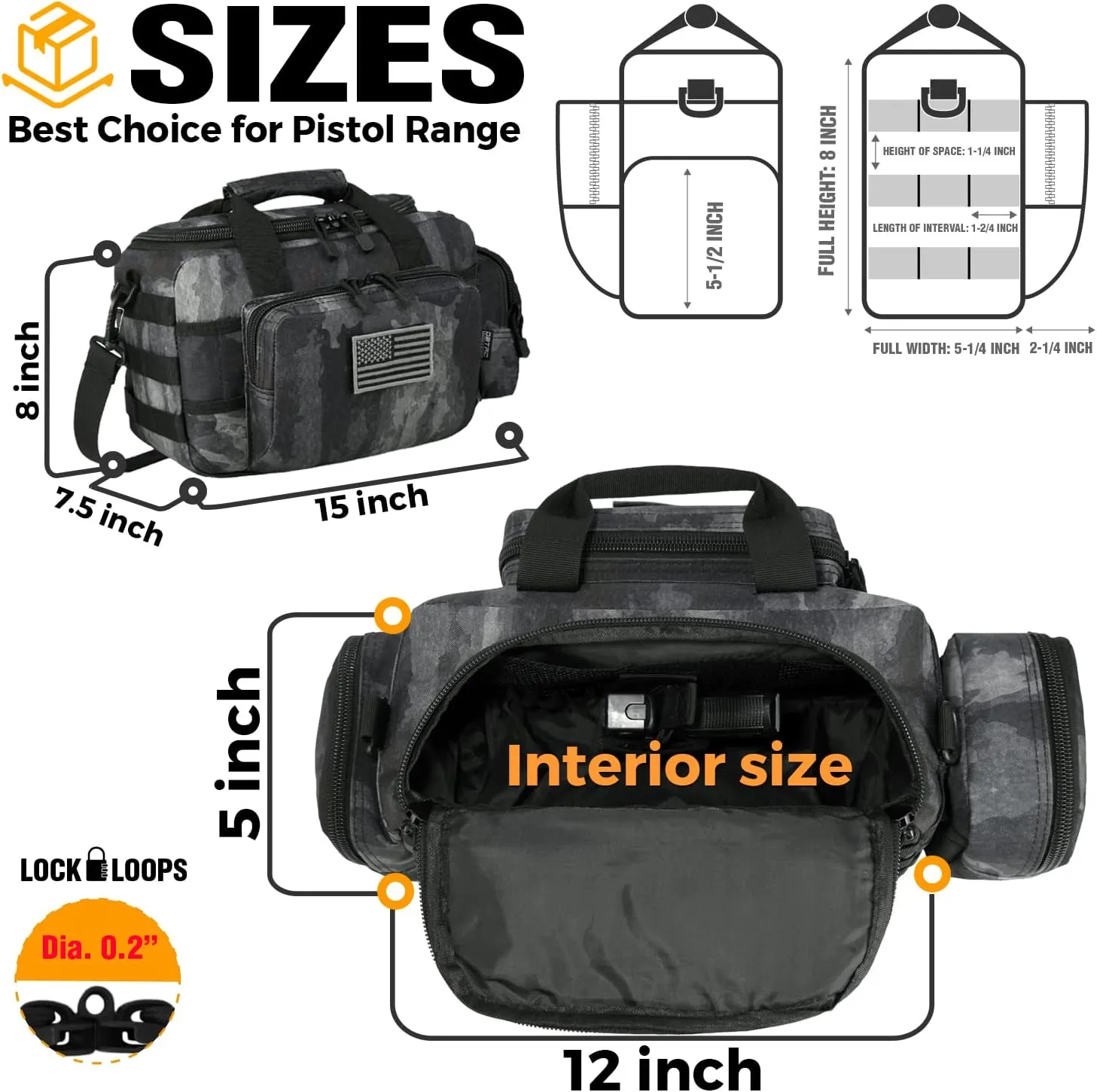 Gun Case Bag Small | Tactical 2-Pistol Bag Handgun Duffle Bag w/Lockable Zipper for Shooting Range Hunting Sports | US Flag Patch   MOLLE Pouch   Universal Holster Included