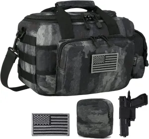 Gun Case Bag Small | Tactical 2-Pistol Bag Handgun Duffle Bag w/Lockable Zipper for Shooting Range Hunting Sports | US Flag Patch   MOLLE Pouch   Universal Holster Included