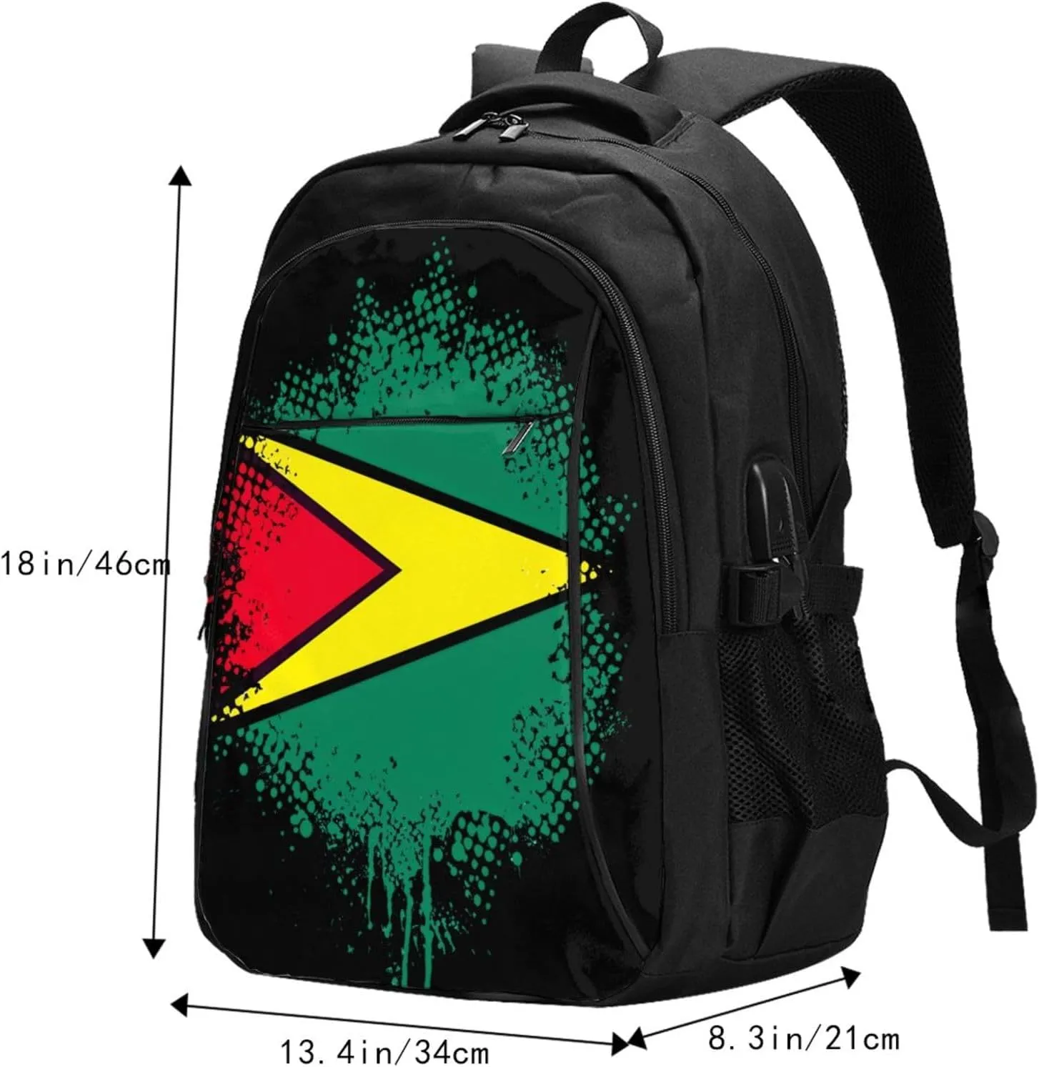 Guyana Guyanese Flag Travel Backpacks Casual Backpack Large Capacity Laptop Rucksack Luggage Daypacks with USB Charging Port Multi-Pockets Bags for Hiking