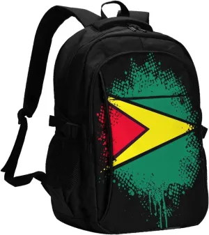 Guyana Guyanese Flag Travel Backpacks Casual Backpack Large Capacity Laptop Rucksack Luggage Daypacks with USB Charging Port Multi-Pockets Bags for Hiking