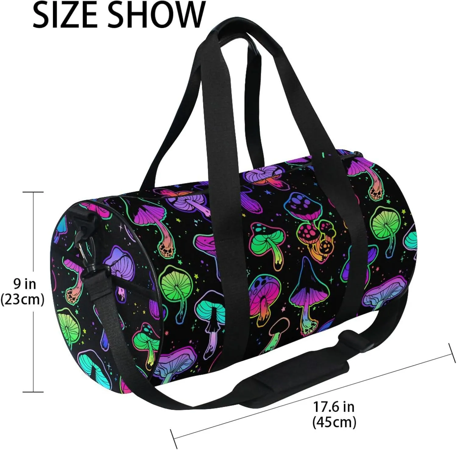 Gym Bag for Men and Women Weekender Overnight Bag with Side Pocket, Colorful Mushroom Sports Travel Duffel Bag for Travel Gym Yoga