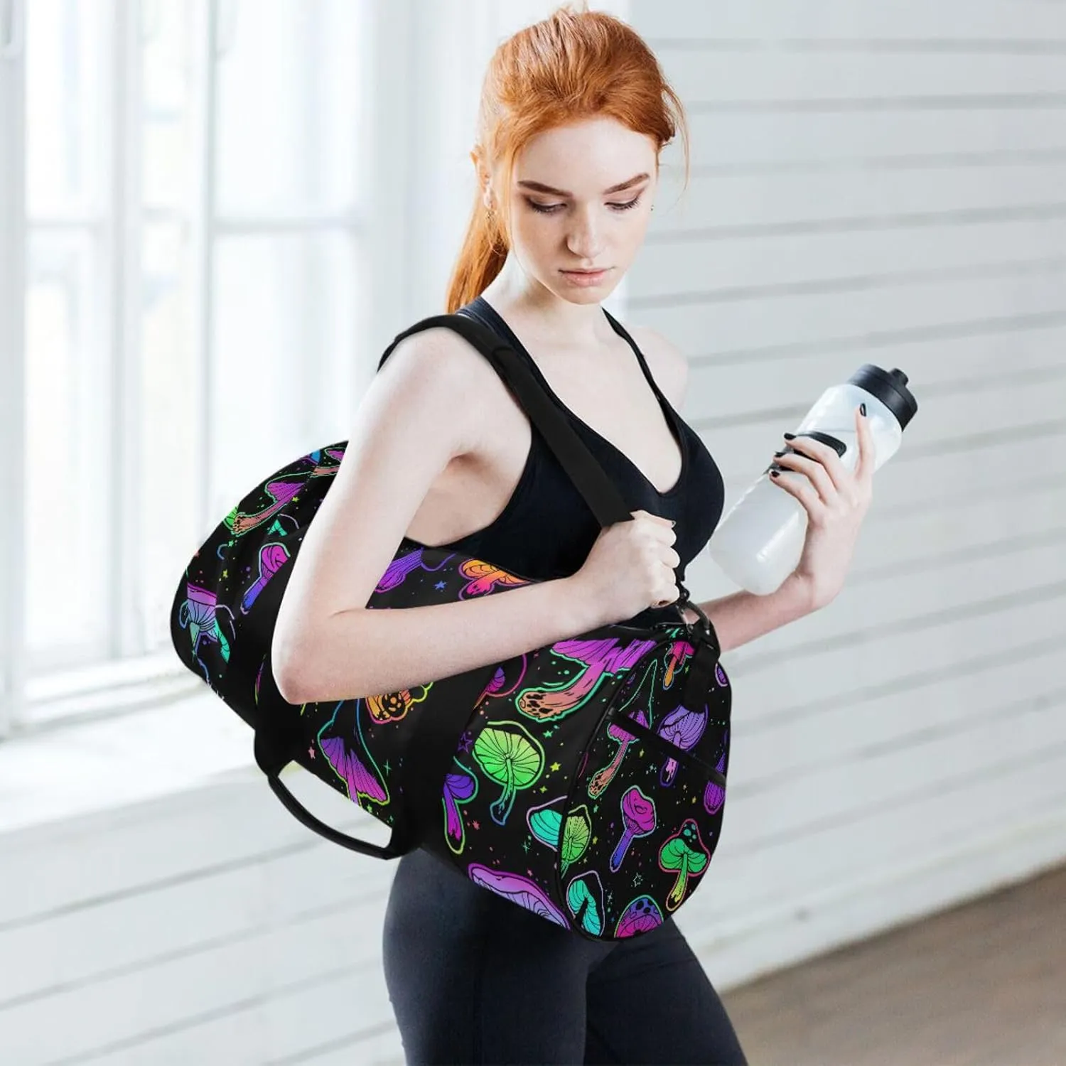 Gym Bag for Men and Women Weekender Overnight Bag with Side Pocket, Colorful Mushroom Sports Travel Duffel Bag for Travel Gym Yoga